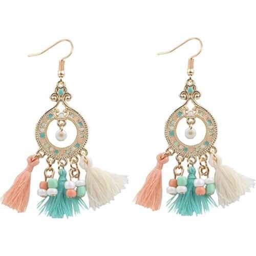 New Cute Girls Bohemian Tassel Dangle Earrings For Women Oorbellen Boho Gold Color Tassel Drop Earings Female Jewelry Party Gift
