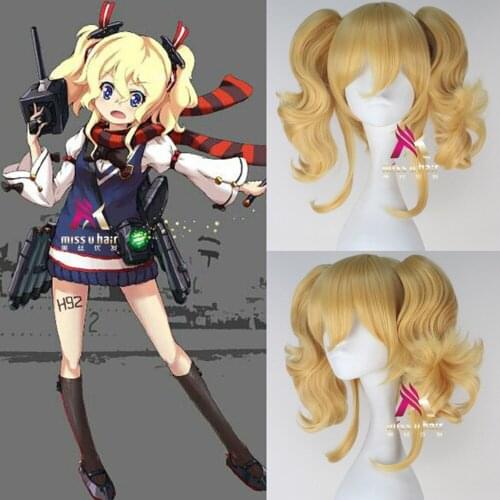 New Anime Warship Girls Hood Cosplay Wig Glowworm Halloween Party Stage Play yellow short Hair High quality +wig cap