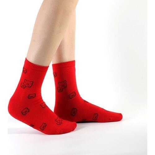 Autumn and winter new birth year red socks ladies embroidery socks female jacquard in the tube socks creative combed cotton sock