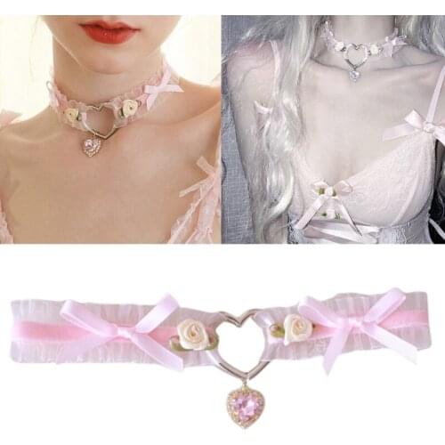 Womans Vintage Cute Bowknot Heats Choker BDSM Collar Necklace Neck Accessories for Wedding Streetwear Sex Games