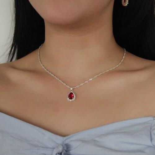 Wedding Jewelry Rubis & Sapphire Necklace Earrings Jewelry Set Classical Accessories Birthday Christmas Gift