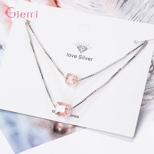 Sterling Silver 925 Shining Crystal Pendant Necklace For Women Box Chain Necklaces Jewelry Gift For Girls Wedding Birthday
