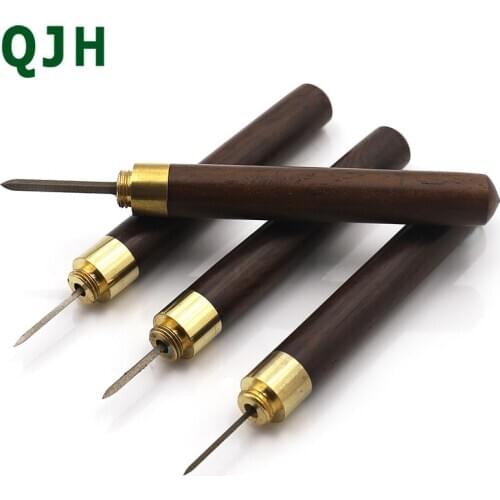 Leather punching sandalwood prismatic awl sewing perforation diy leather craft needle hand sewing tool set suit 3/4/5 / 6mm