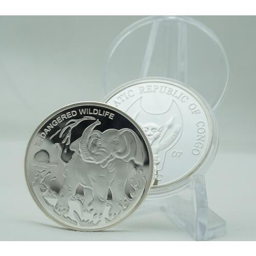 Silver Plated African Endangered Wildlife Elephant franc France gift for souvenir copy coin