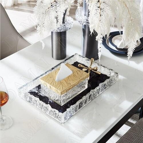 Relief Crystal Glass Storage Tray Creativity Living Room Tableware Organizer Afternoon Tea Dessert Trays Home Decoration Modern