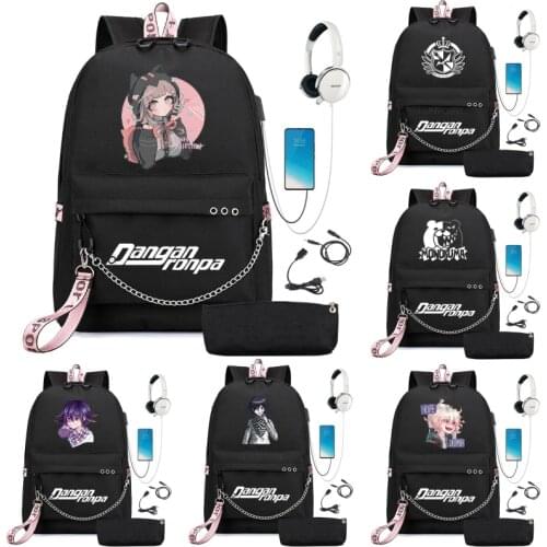 Anime Danganronpa Nanami ChiaKi USB Charging School Backpack Laptop/Travel Rucksack Students School Bags Men Backpacks For Teens