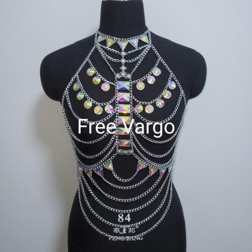 Burning Man Body Harness Festival Rave Body Chain Crop Top Costumes Full Body Chain Lingerie Singer Dancer Stage Outfits Gear
