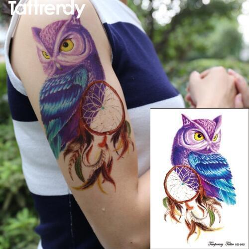 1piece Temporary Tattoo Color Owl dream catcher tattoos Stickers big womens Waterproof On body Arm Animal dreamcatcher HB649