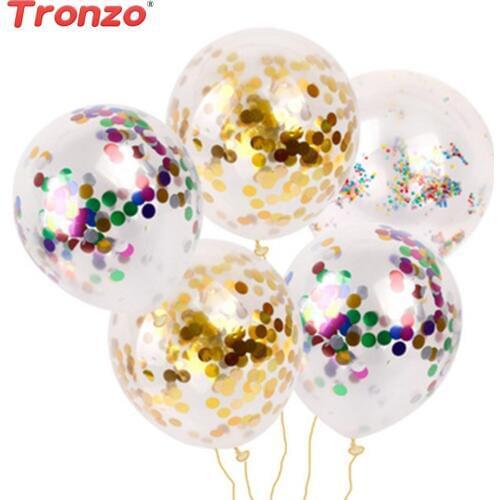 Tronzo Confetti Balloons Latex Inflatable Balloon Gold Wedding Birthday Party Accessories Childrens Day Decorations 5pcs 12inch