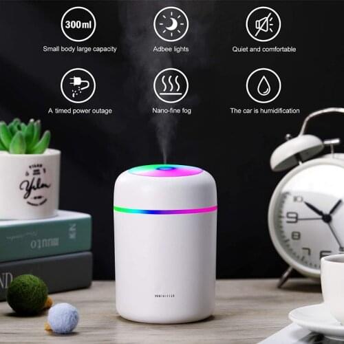 USB Air Humidifier Ultrasonic Aroma Essential Oil Diffuser Romantic Soft Light Humidifier 300ML Mini Cool Mist Maker Purifier