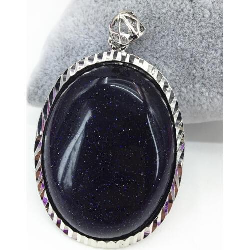 High quality natural blue sandstone stone oval pendant 33*44mm women silver-color factory outlet diy jewelry accessories B3068