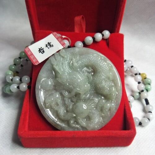 Jewelry Jewelry The only pure natural Jadeite light green domineering dragon pendant Three-color jade bead necklace A-level cert