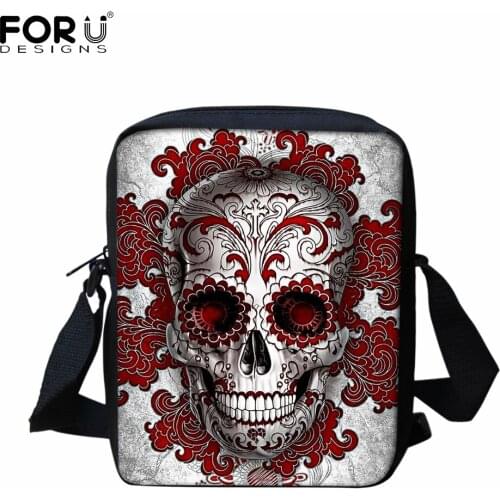 FORUDESIGNS Gothic Skull Design Women Travel Messenger Bags Female Casual Crossbody Sac Mini Ladies Canvas Shoulder Bag Washable