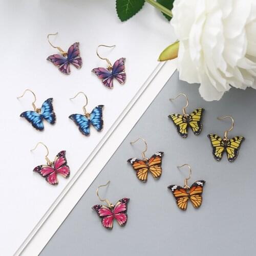 VSnow Korean Sweet Multicolor Butterfly Earrings for Women 2021 Fashion Colorful Simulation Wing Drop Dangle Earrings Jewelry