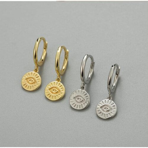 SIPENGJEL Fashion Rock Punk Luck Eye Hoop Earrings Gold Coins Eyes Round Drop Earrings For Women Piercing Jewelry