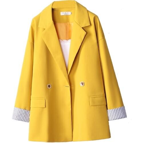 2020 New Spring Autumn Women Blazer Jacket Pleated Sleeve Loose Oversize Coat Office Lady Work Style Suit Double breasted Blazer