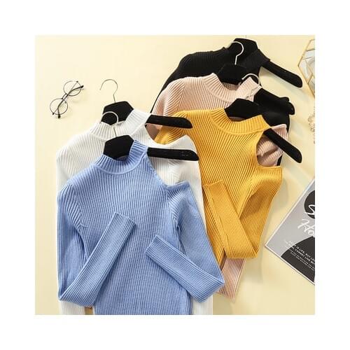 Autumn Winter Sexy one shoulder knitted sweater women Vintage Sleeve pullovers female jumper Warm Ladies Autumn Winter Minimalis