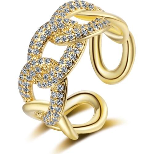 New 925 Sterling Silver Ring Micro-Inlaid Zircon Crystal Chain Ring Index Finger Ring Female Open Fashion Personality Ring