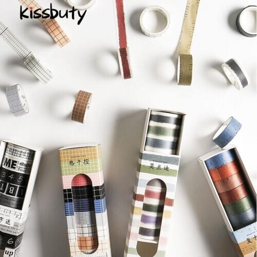 10 Rolls/Set Retro Vintage Masking Tape Decoration Grid Plaid Morandi Color Washi Tapes Sticker Scrapbooking Tool Stationery
