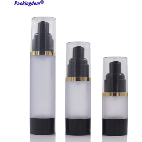 10pcs Airless Pump Bottle Cosmetic Container Black Head Dispenser Vacuum Empty Plastic Bottles Gold Foil Trim 15ml 30ml 50ml