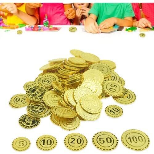 100pcs Pirates Gold Coins Plastic Game Coin Chip for Party Decoration Child Toy