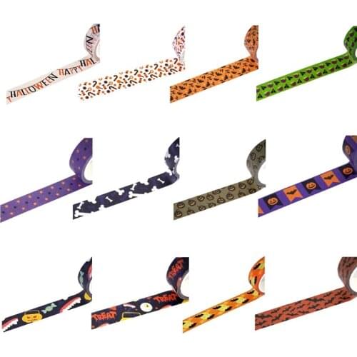 5 Rolls Halloween Washi Tape Set Cartoon Pumpkin Bat Decorative Ribbon Stickers