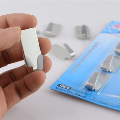 6pcs/set Stainless Steel Storage Hook Hanger For Kitchen Bathroom Wall Rack Hook Adhesive Wall Door Stick Sundries