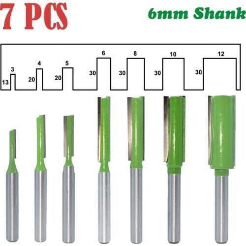 7Pcs 6mm Shank Straight Bit Tungsten Carbide Single Double Flute Router Bit Wood Milling Cutter for Woodwork Tool