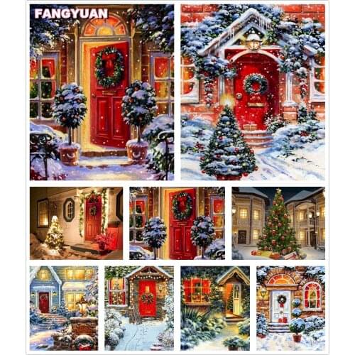 5D Diy Diamond Mosaic Embroidery Cross Stitch Kits Snow House Christmas Trees Diamond Painting By Number Art Picture Home Decor