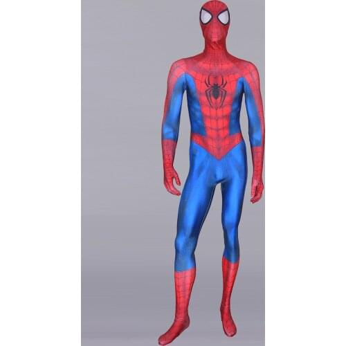 Free Shipping 3D Printed Classic Blue and Red Cosplay Costume Zentai Spandex Mens Superhero Halloween Party Bodysuit