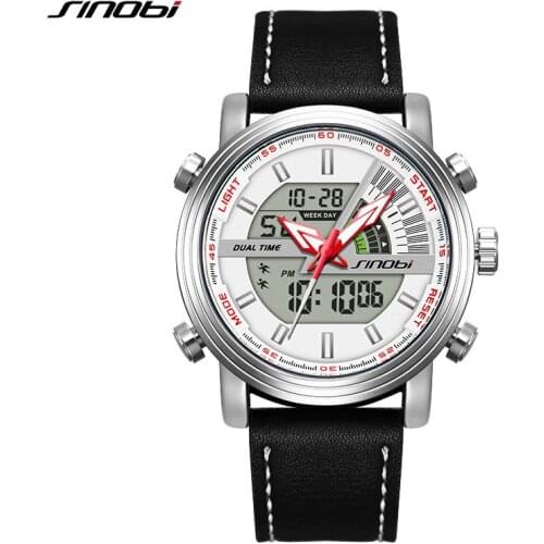 SINOBI Men Watch Casual Leather Belt Fashion Digital Watch Mens Watches Top Brand Luxury Waterproof Male Clock Homme Saati 2021