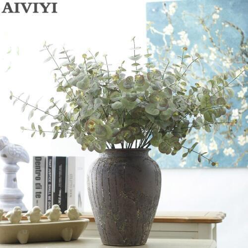 Artificial silk flower green eucalyptus branches home table decoration wedding decoration fake flower DIY arrangement plant leaf