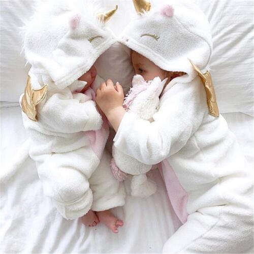 Toddler Newborn Baby Girl Clothes 3D Unicorn Printed Flannel Long Sleeve Warm Rompers Jumpsuit Outfits