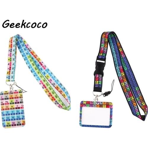 J2731 Periodic Table of Elements Lanyard Keychain keys Badge ID Mobile Phone Rope Chemistry Lanyard With Card Holder Cover