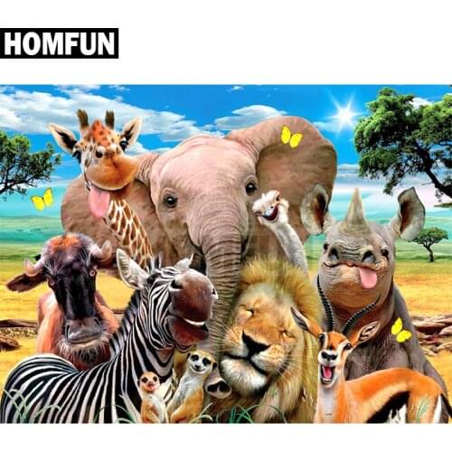 HOMFUN Paint With Diamond Embroidery "Animal family" Diamond Painting Full Square Round Picture Of Rhinestone Decor A00270