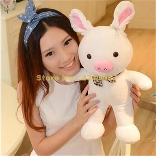 Plaid Bow Bowtie Pink Nose Korea Drama Pig Animal Doll Plush Stuffed Toy