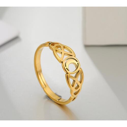 Skyrim Vintage Moon Irish Knot Ring Stainless Steel Resizable Gold Color Finger Rings Jewelry Wedding Anniversary Gift for Women