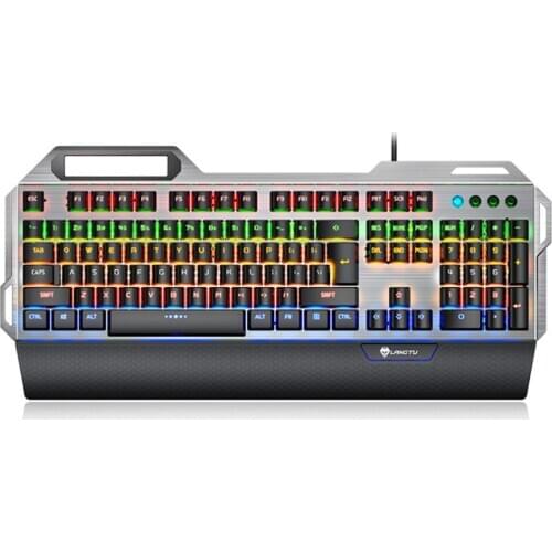 Mechanical Gaming Keyboard ,Multicolor Backlit USB Wired Gamer Keyboard with Blue/ Black Switch,Hand Rest,104 Keys No conflict