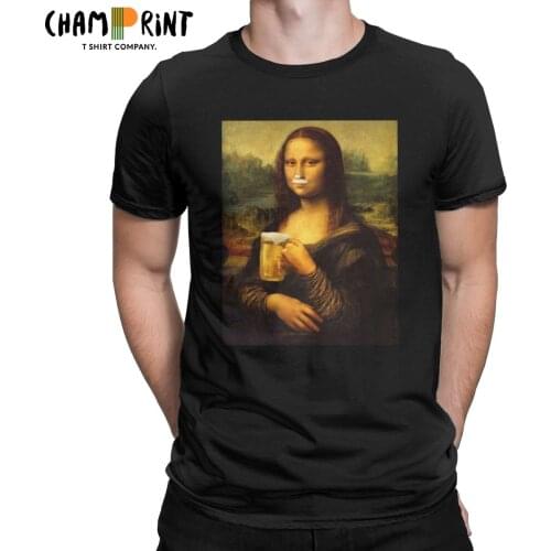 Mens Mona Lisa Beer Chopp T Shirt Pure Cotton Tops Funny Short Sleeve Round Collar Tee Shirt Big Size T-Shirt
