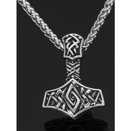 Men stainless steel Viking Nordic Thor hammer odin Mjolni pendant necklace