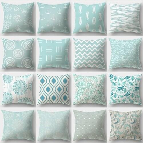 Geometry Cushion Cover 45x45 Light Blue Pillowcover Polyester Sofa Cushions Decorative Throw Pillows Home Decor Pillowcase