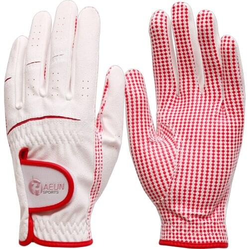 A Pair of Women Lady Girls Soft Breathable PU Leather Anti-Slip Granules Golf Gloves Holder Gift