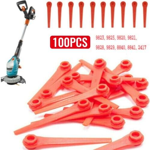 100X Plastic Replacement For Gardena Grass Trimmer EasyCut Li-18/23R Plastic Trimmer Blades For Gardena Grass Trimmer 9823 9825