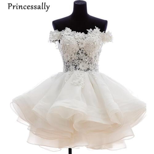 Short Wedding Dress White Ball Gown Red Boat Neck Appliques Sheer Waist Pearl Flower Robe De Mariage Elegant Bride Dresses 2017