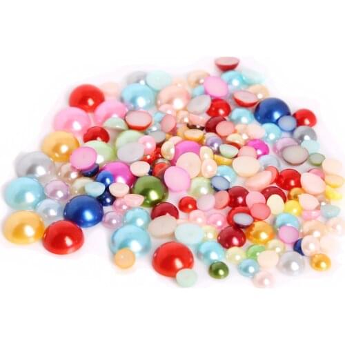 200pcs 8mm Multicolor Imitation Pearls Half Round Flatback Beads For Sewing Scrapbook Decoration DIY Craft Making