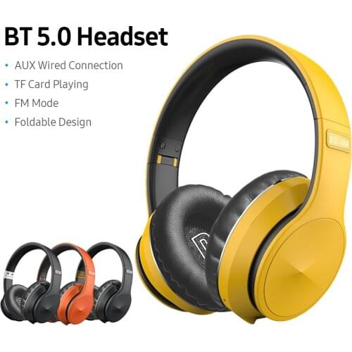 Portable BT 5.0 Headset Foldable Wireless Headphone Support Wired Connection/TF Card Playing/FM Mode 40mm Driver Unit