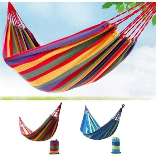 Portable Hammock Outdoor Garden Hammock Hanging Bed for Home Travel Camping Hiking Swing Canvas Stripe Hammock