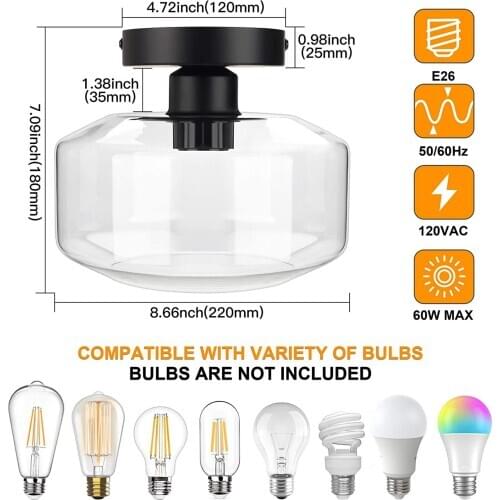 Ceiling Light Clear Glass Pendant Lamp Shade Lighting Porch Hallway Bar