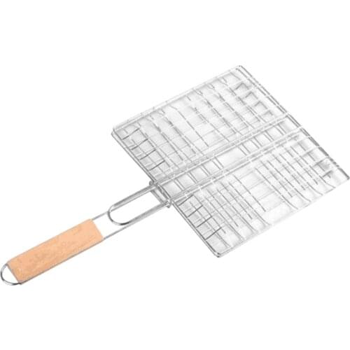 Barbecue Meshes Camping Grill Rack BBQ Clip Folder Grill Roast Folder Basket Tool Meat Fish Vegetable BBQ Tool Wooden Handle #yj