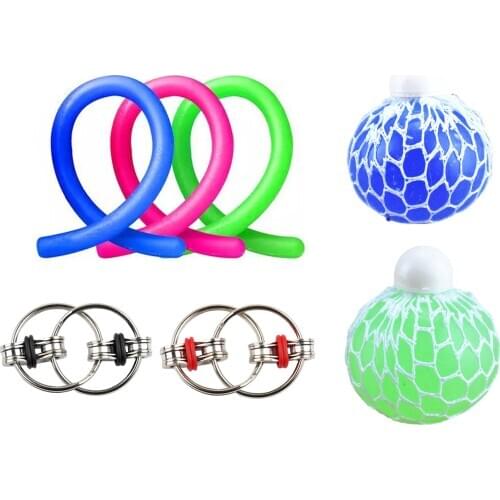 Sensory Toys Stress Relief Balls Flippy Chain Stretch Strings with Reusable Squish Stress Ball Decompression Toy Set Gifts 5